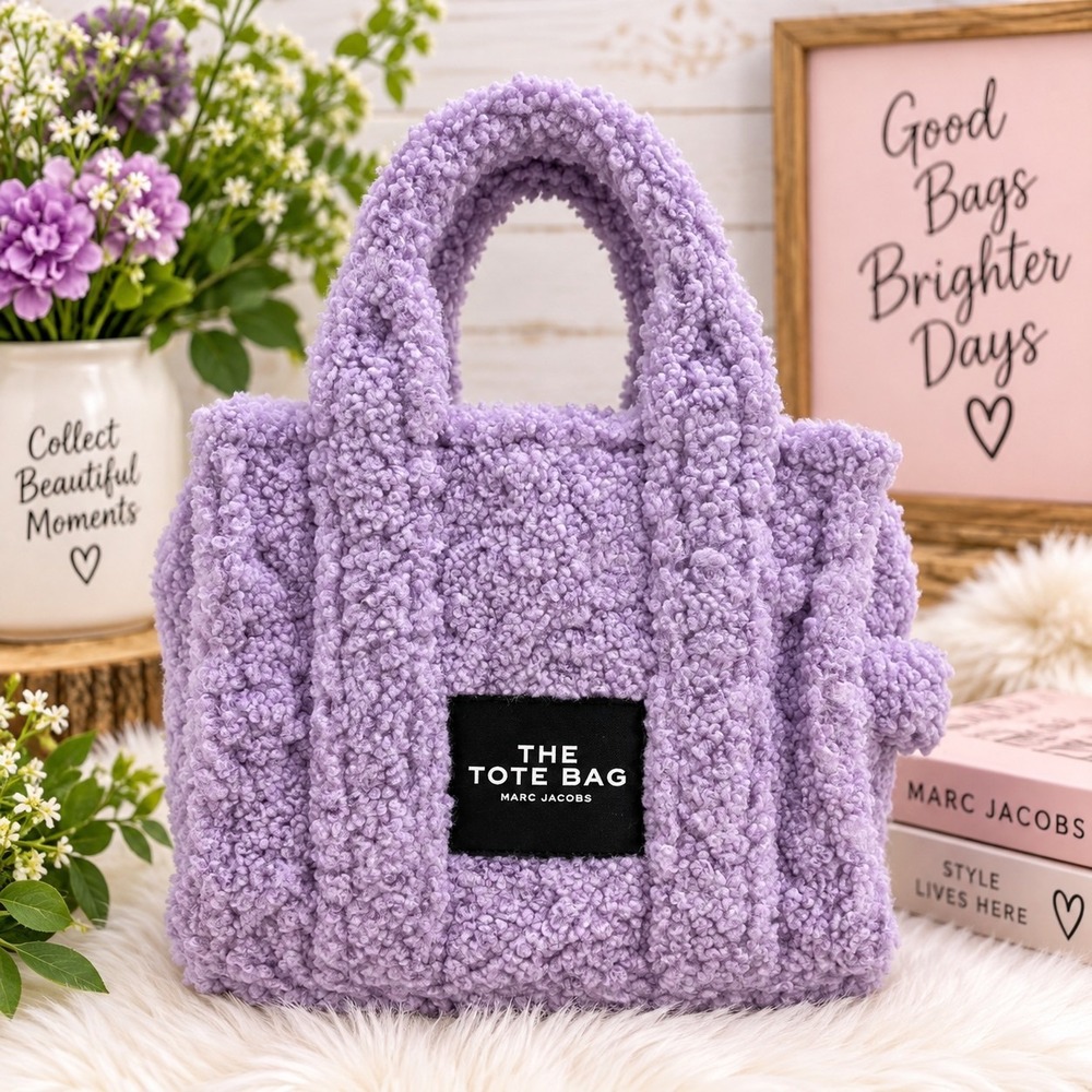 Marc Jacobs The Tote Bag Mini Lavender Purple Sherpa Faux Fur Crossbody Handbag